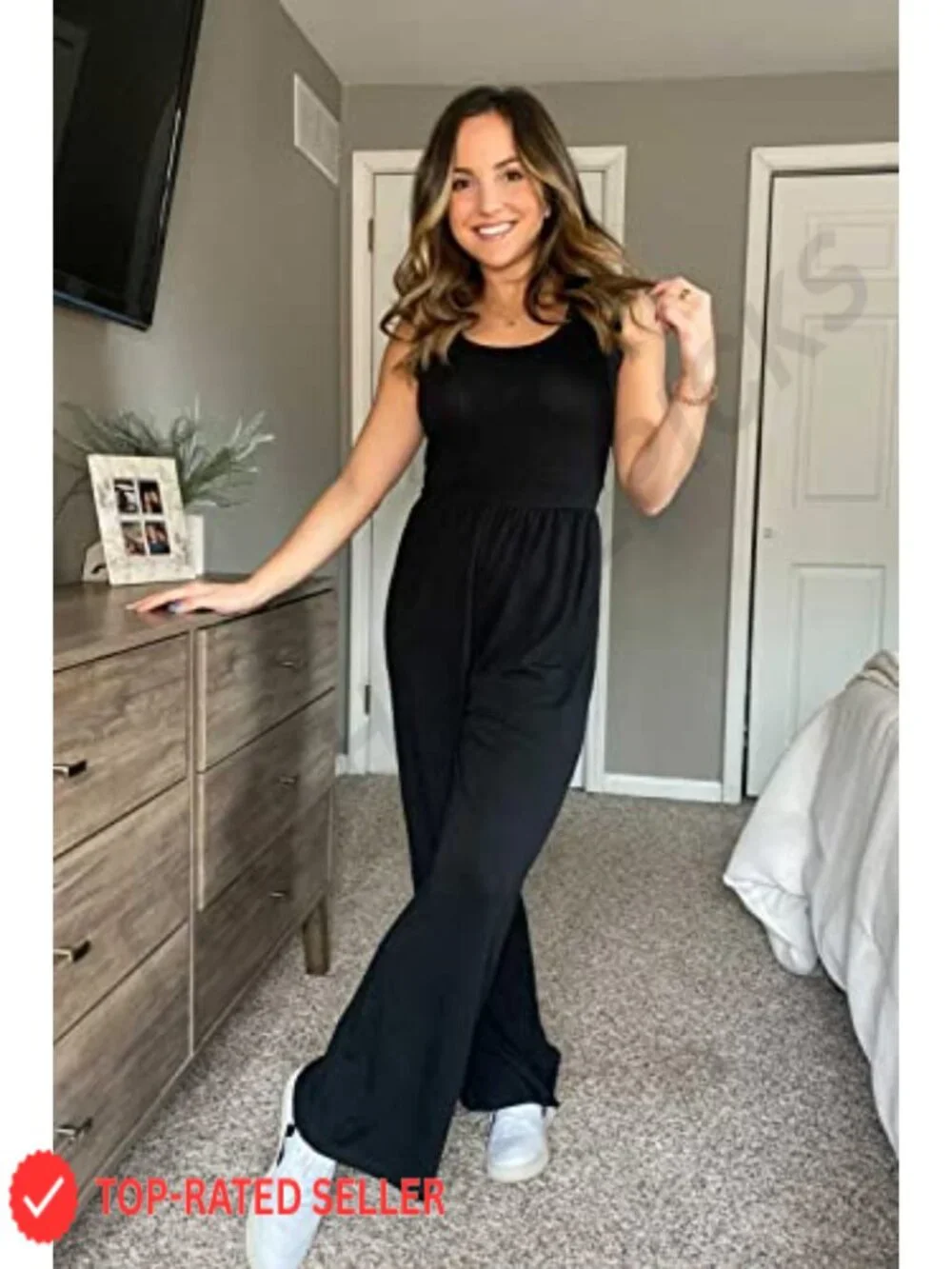 PRETTYGARDEN Sleeveless Wide Leg Jumpsuit Scoop Neck Casual Romper Summer